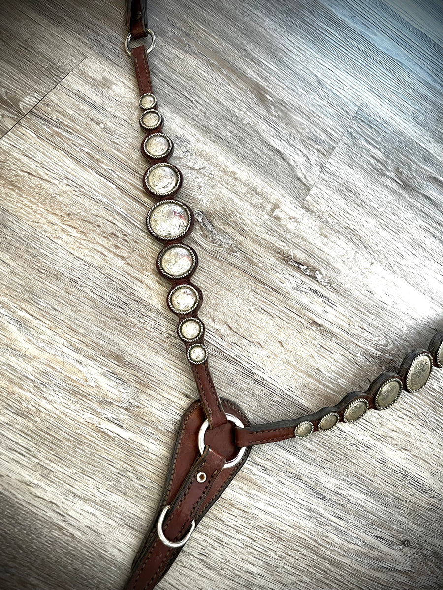 Ensemble de stalle et collier mammaire en cuir marron Western avec