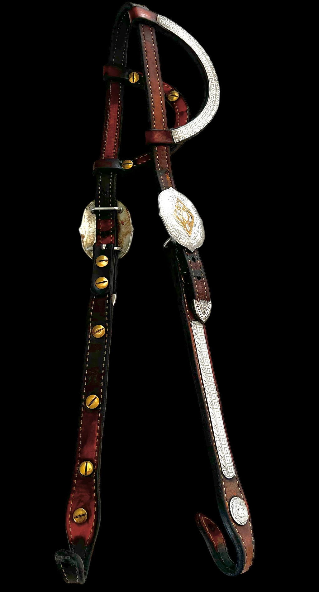 Silver Overlay Two Ear Rolling Log Headstall
