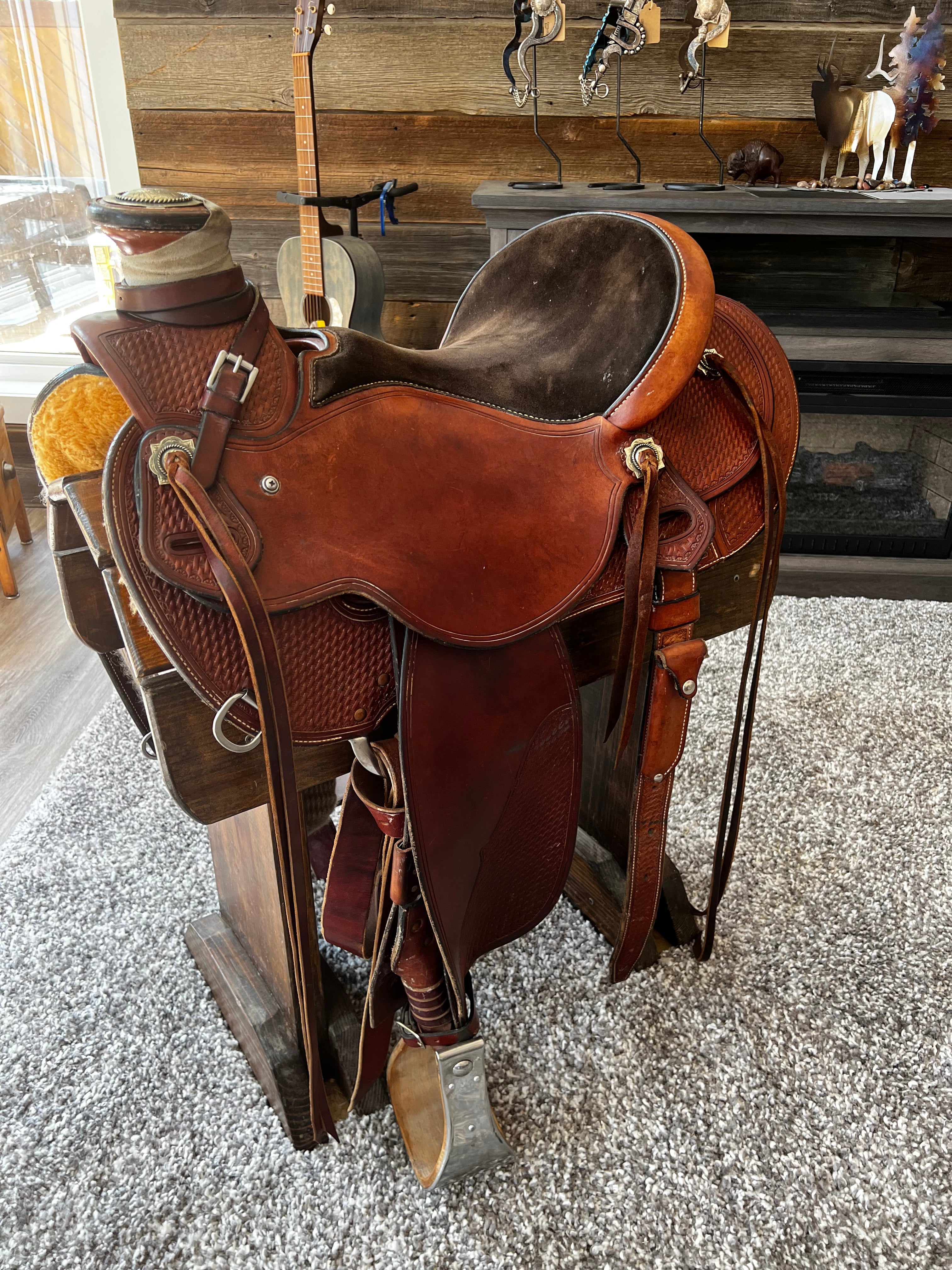 Custom 15 1/2" Wade Saddle by Brian Seifert w/ Clint Mortenson Silver Horn Cap & Conchos