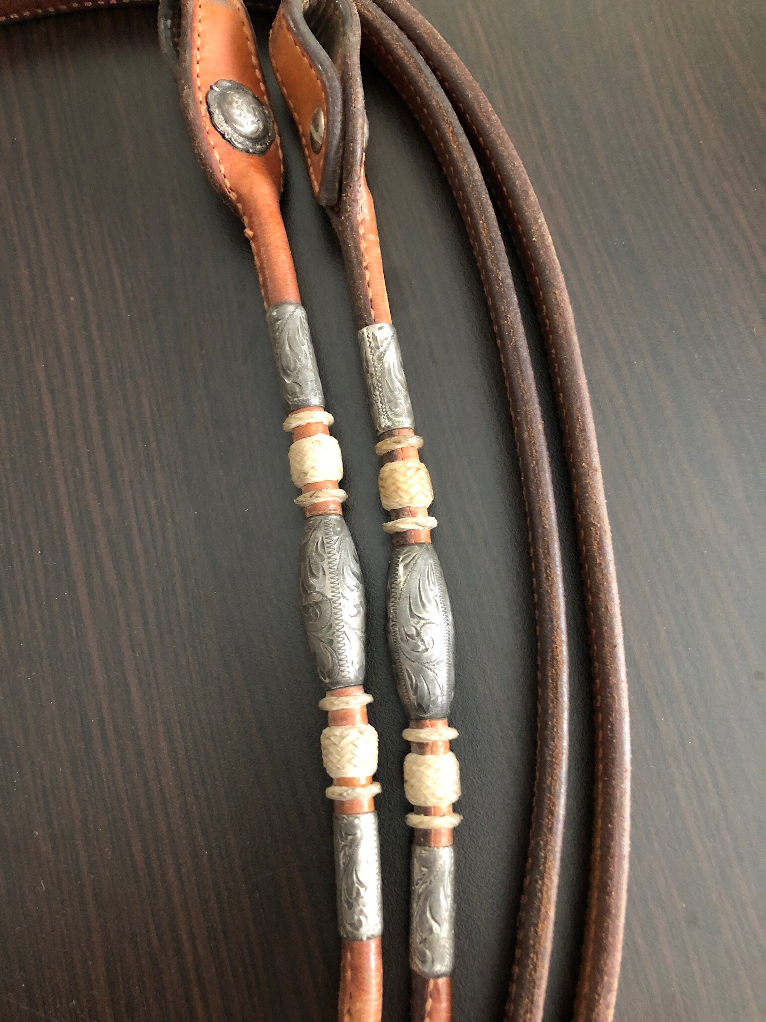 Vintage Split Reins Weighted with Silver Ferrules and Rawhide