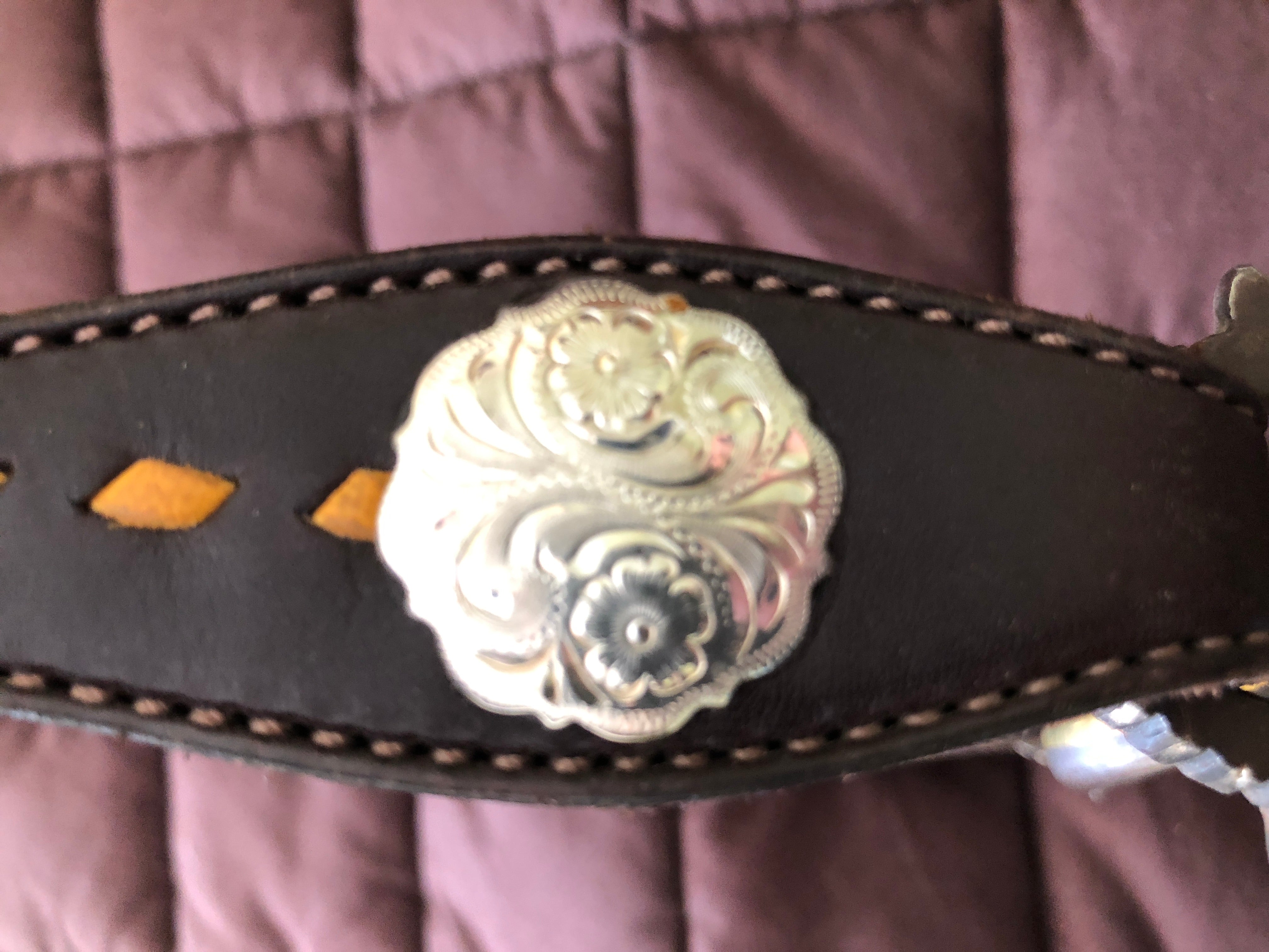 One Ear Leather Headstall with Gold Stitching and Silver Buckles