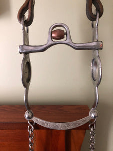 Vintage Engraved Silver Horse Show Bit 2" Conchos w/Rein Chains