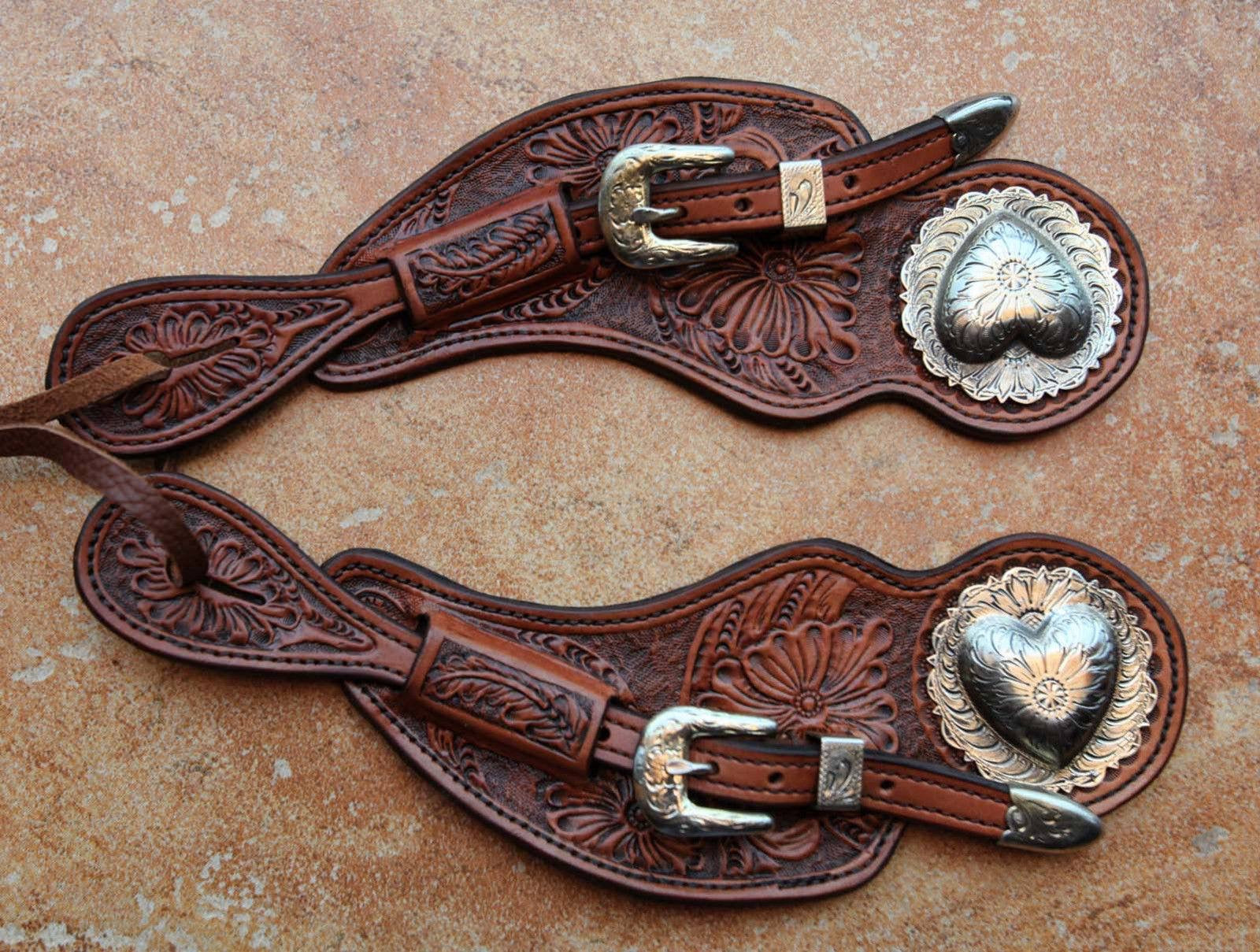 Ladies Heart Spur Straps Hand Carved by Alex Pappas