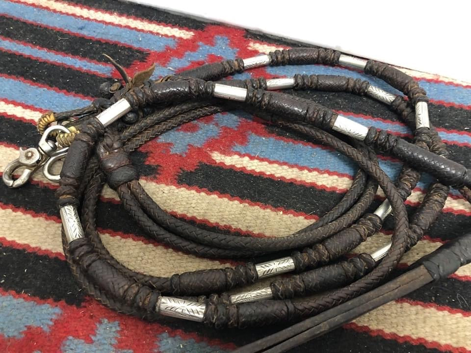 Dark Leather Romal Reins w/Silver