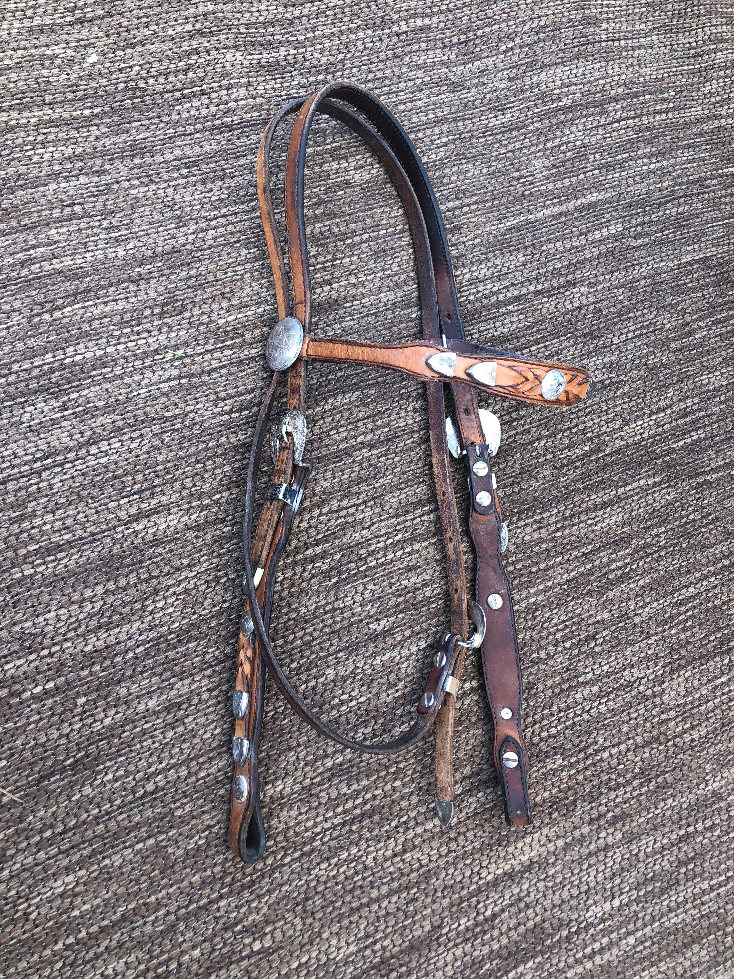Unique Silver Tipped Browband Headstall w/Marked Mexico Silver