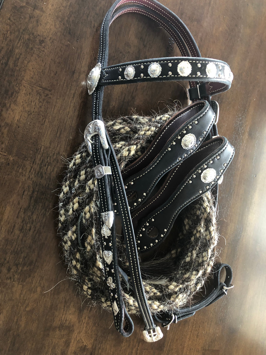 Silver Snaffle Bit Rig w/Card Suits, Mecate, Slobber Straps and Curb S ...
