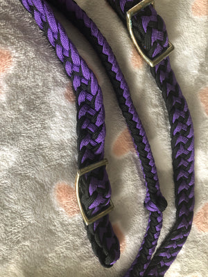 Nylon Braided Barrel Racing Reins Purple/Black