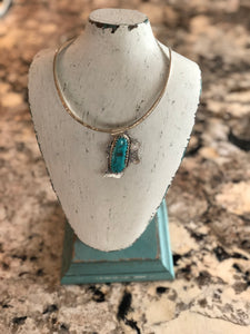 Silver Choker Necklace w/Turquoise Pendant