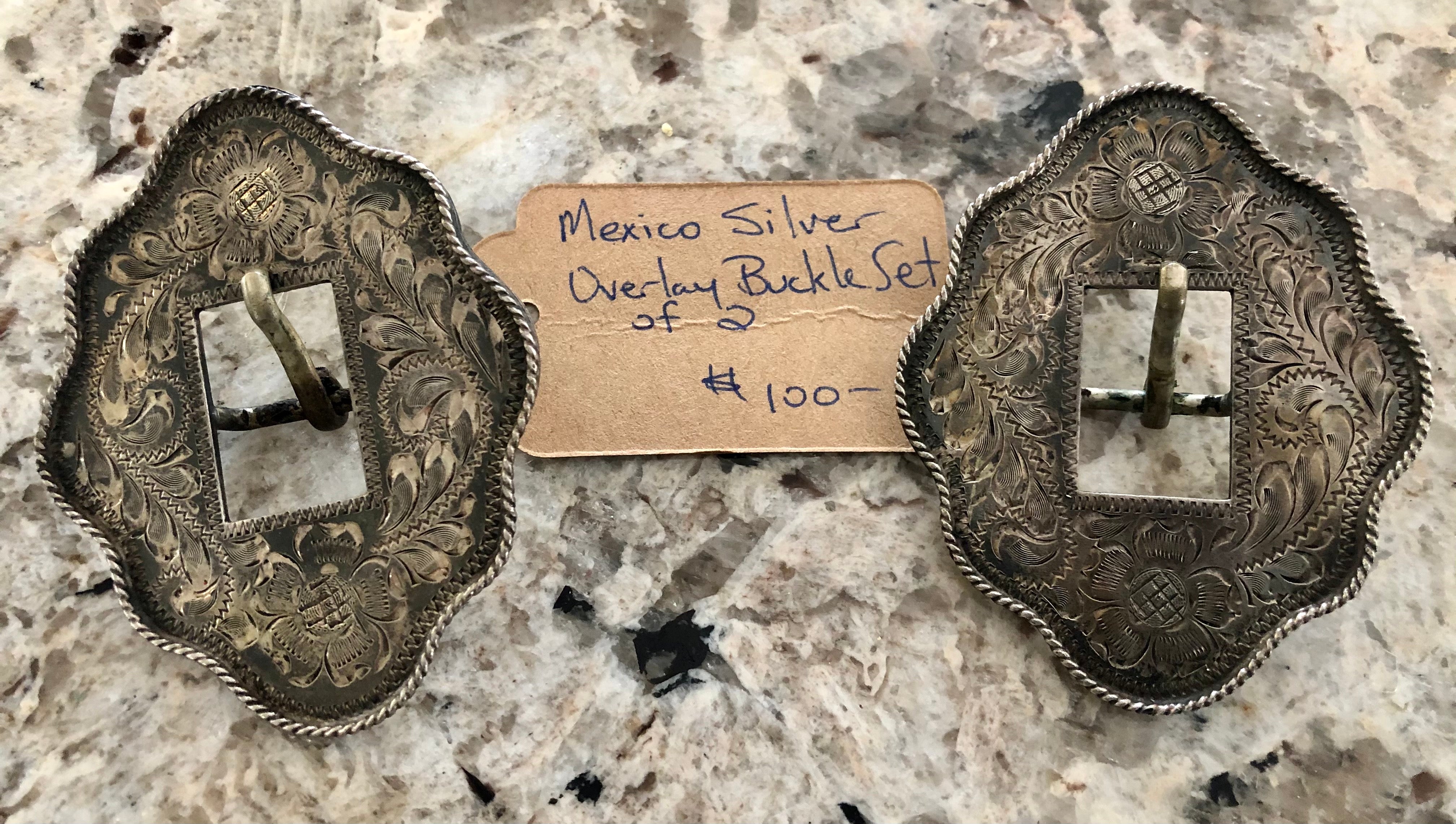 Mexico Silver Overlay Buckle Set w/ 5/8” Opening