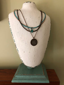 Turquoise and Antique Coin Necklace
