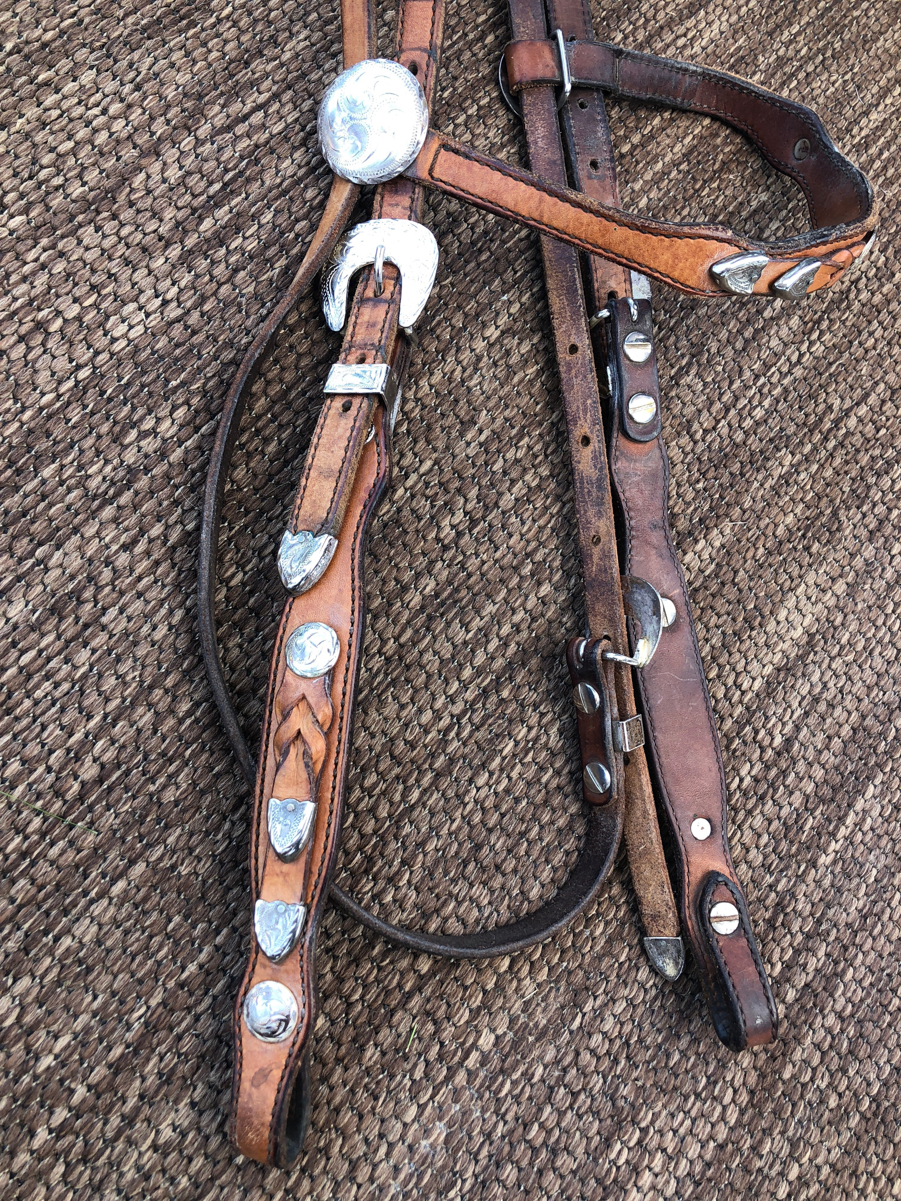 Unique Silver Tipped Browband Headstall w/Marked Mexico Silver