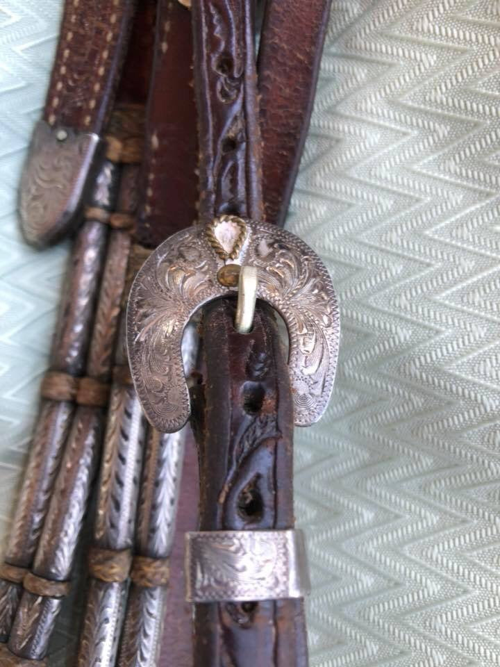 Vintage Fancy Harris Silver Mounted Sterling Headstall