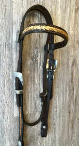 Vintage Rawhide Laced Browband Headstall w/Buffalo Nickel Concho