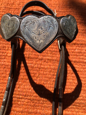 Vintage Fleming Solid Sterling Silver Heart Headstall